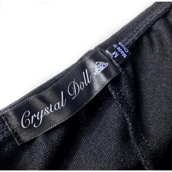 Crystal Doll Y2K Black Halter Plunge Bodycon Dress M - Picture 4 of 8